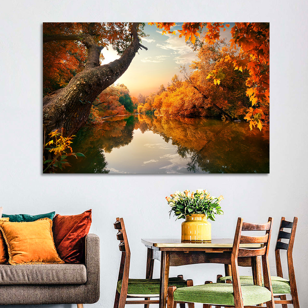 Golden Autumn River Reflections Wall Art