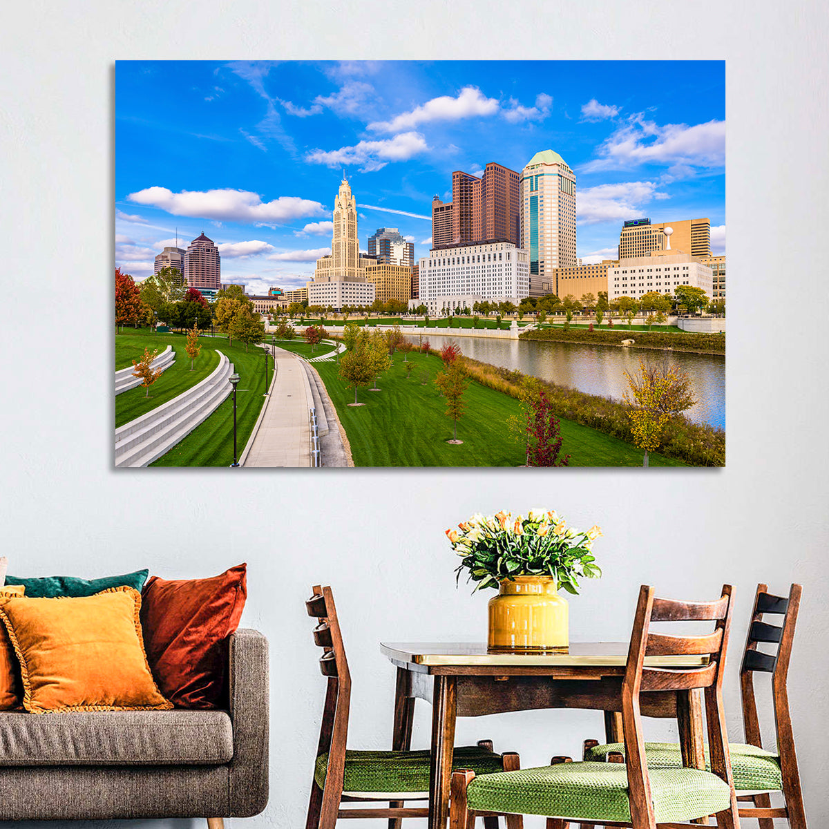 Columbus Skyline Wall Art in a room, landscape