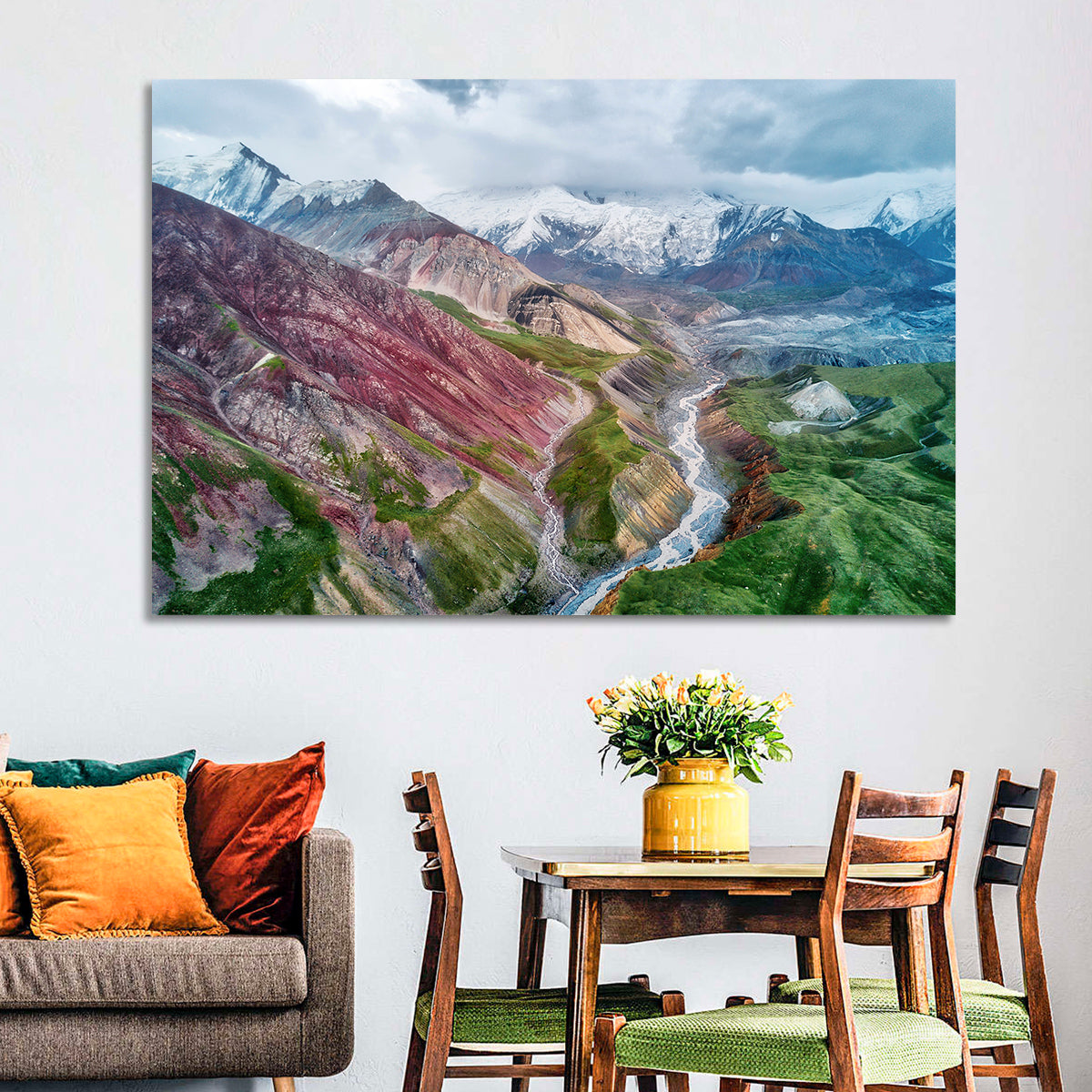 Mount Lenin Glacial Valley Wall Art in a room, landscape