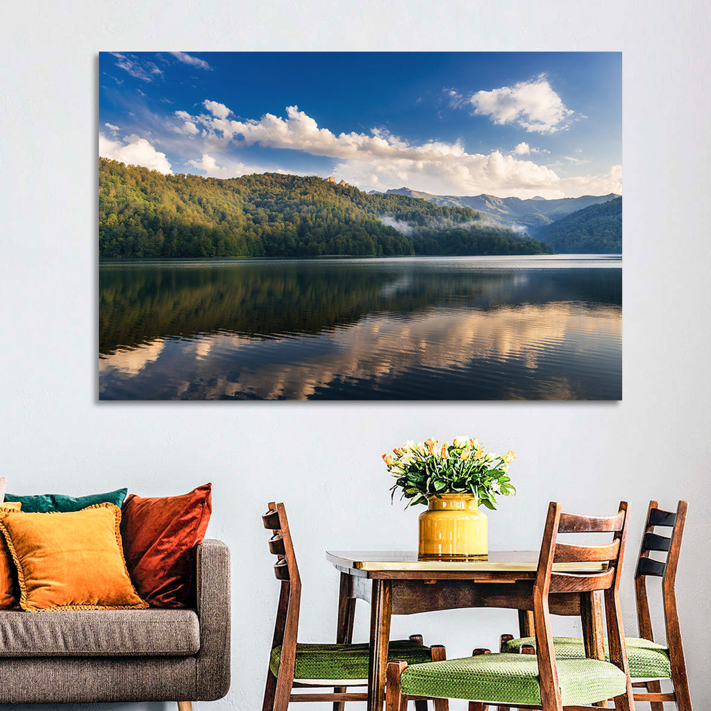Golden Mist Mountain Lake Wall Art