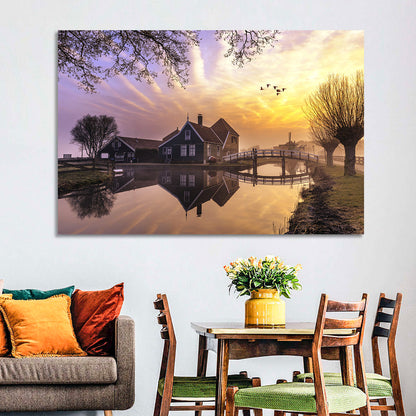 Dutch Canal House at Sunset Wall Art
