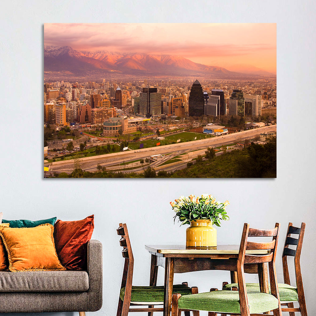 Santiago Skyline at Sunset Wall Art