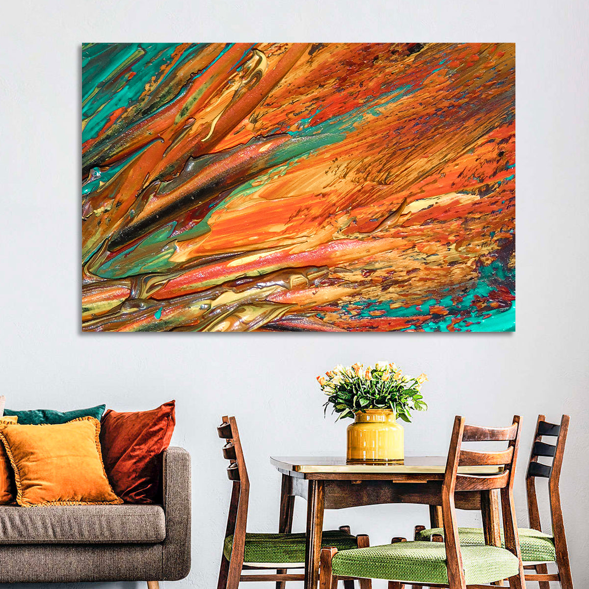 Flowing River Abstract in Orange and Teal Wall Art