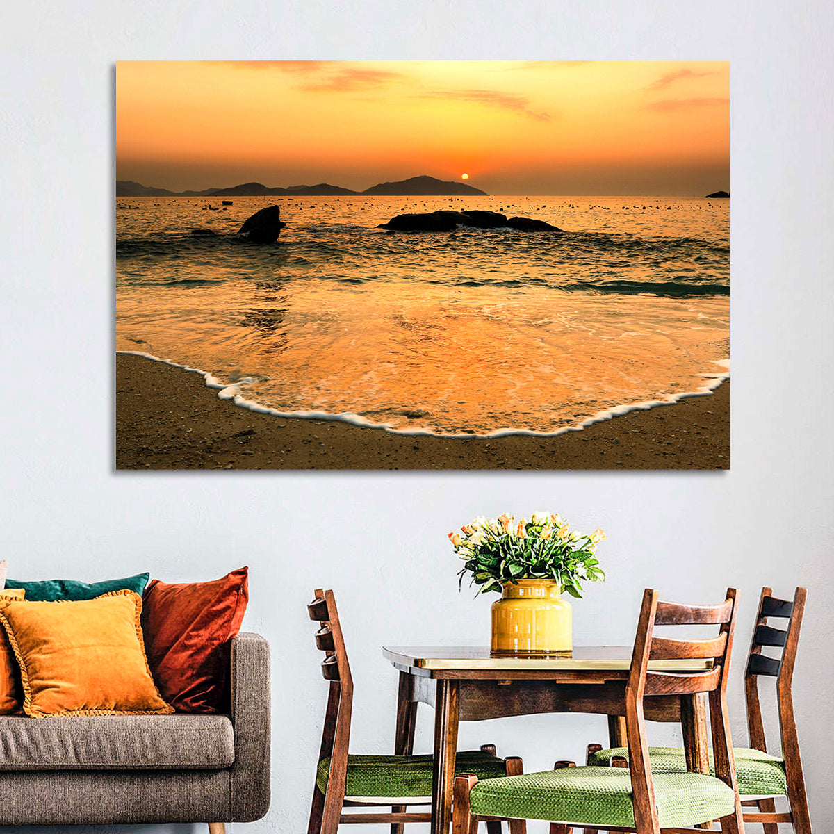 Khanh Hoa Beach Sunset Wall Art in a room, landscape