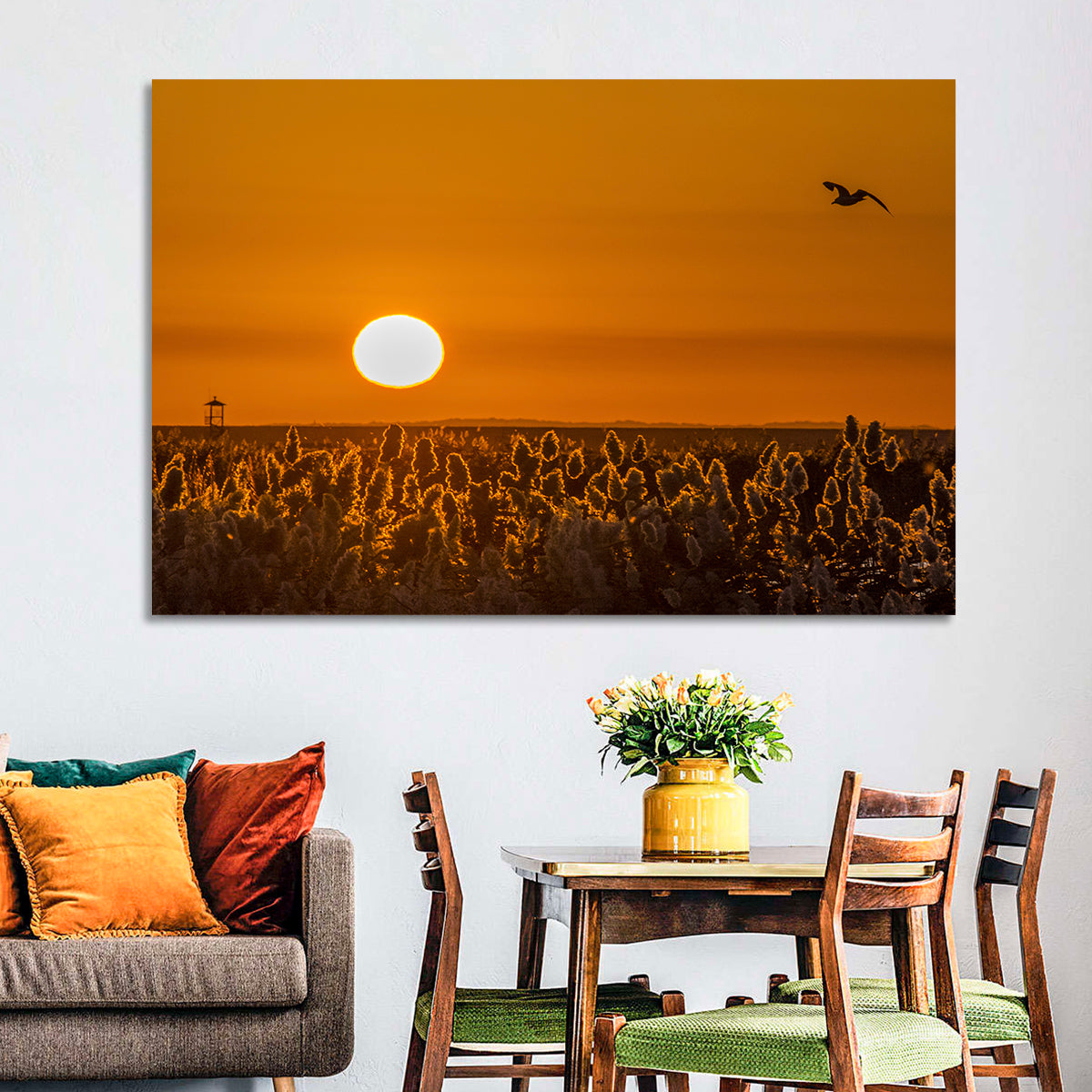 Golden Sunrise Over Reeds Wall Art