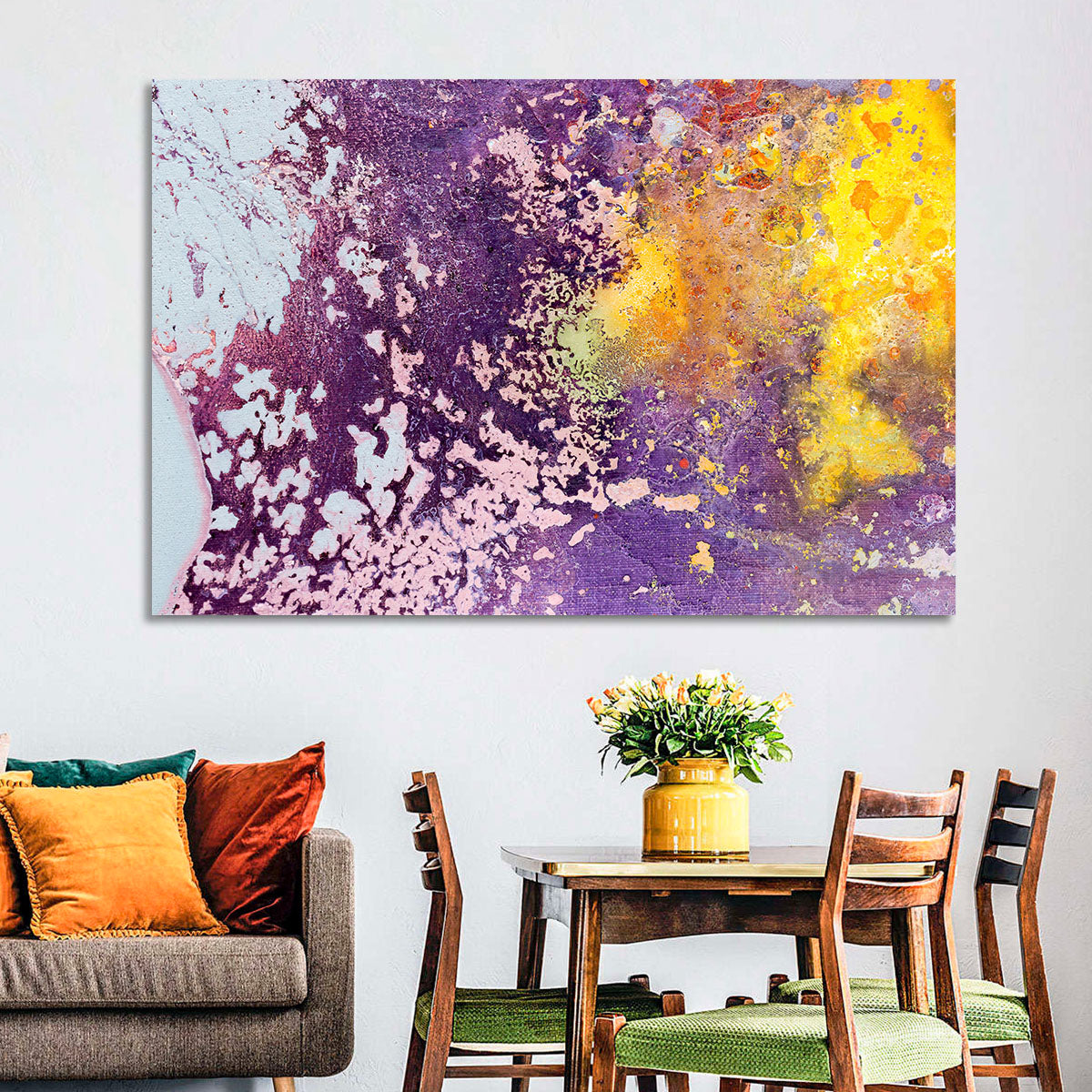 Color Fusion Abstract Wall Art in a room, landscape
