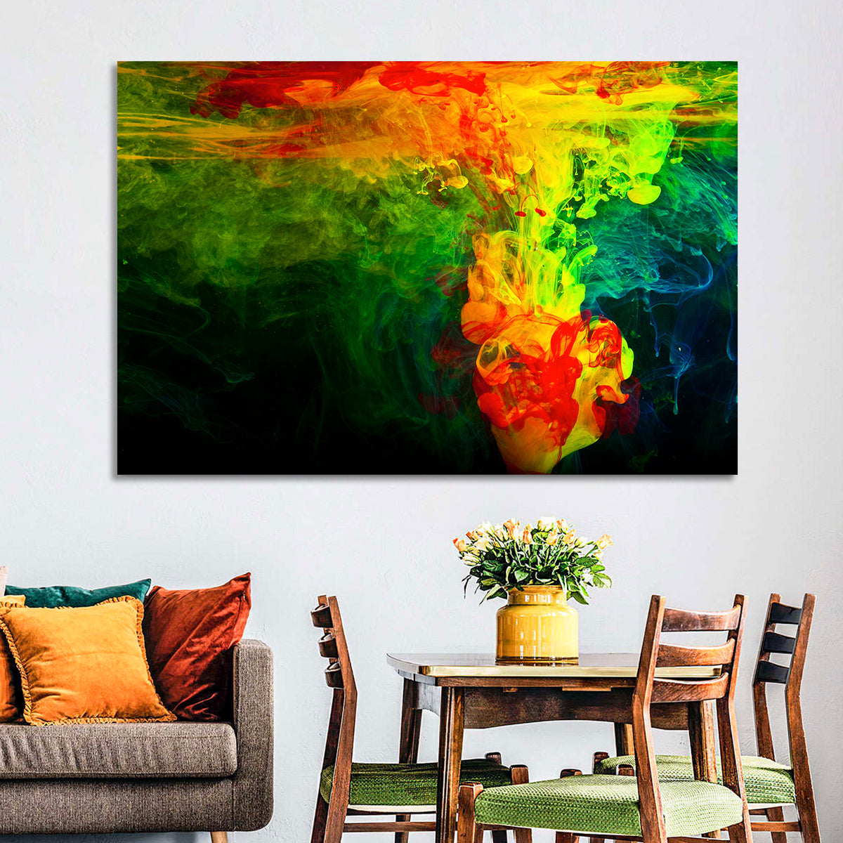 Dynamic Ink Plumes Abstract Wall Art in a room, landscape