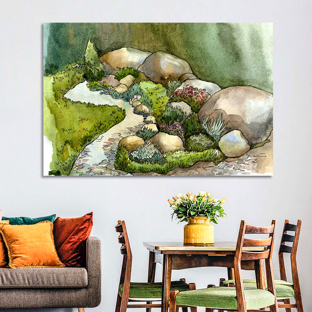 Watercolor Rock Garden Stream Wall Art