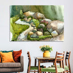 Watercolor Rock Garden Stream Wall Art