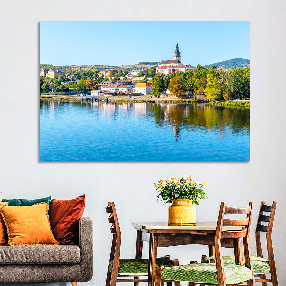 Roudnice Castle Riverbank Reflections Wall Art