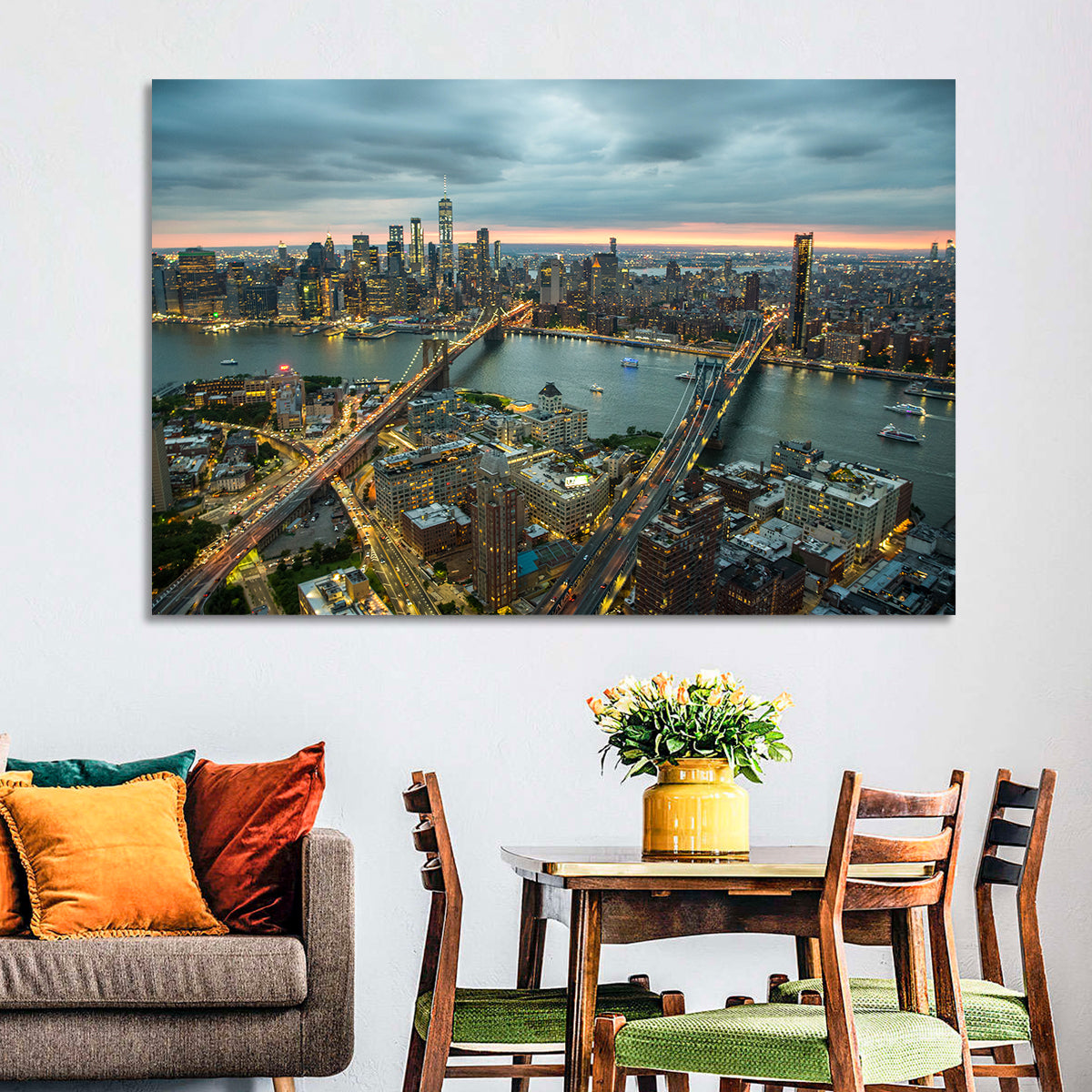 New York Twilight Cityscape Wall Art in a room, landscape