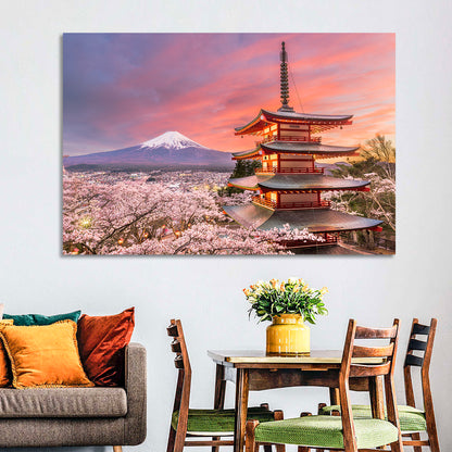 Chureito Pagoda and Mount Fuji at Sunset Wall Art
