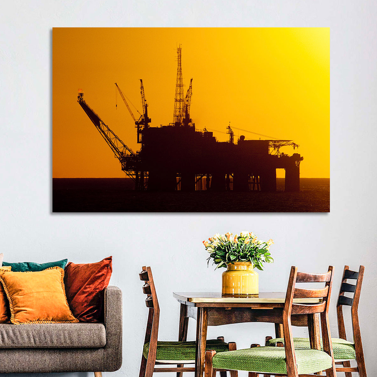 Oil Rig Silhouette at Sunset Wall Art