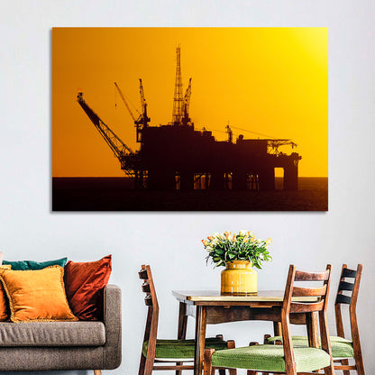 Oil Rig Silhouette at Sunset Wall Art