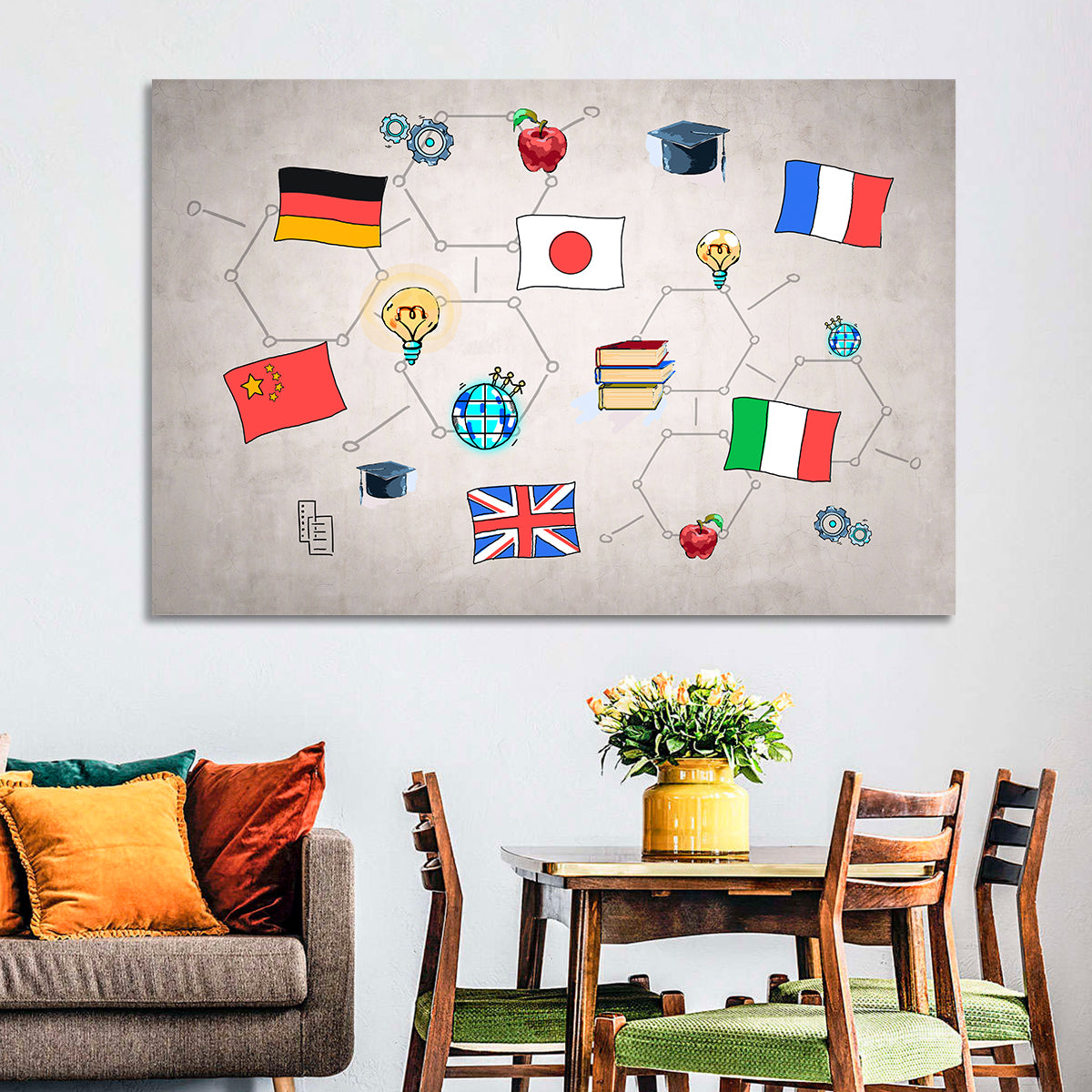 Global Flags Network Wall Art in a room, landscape