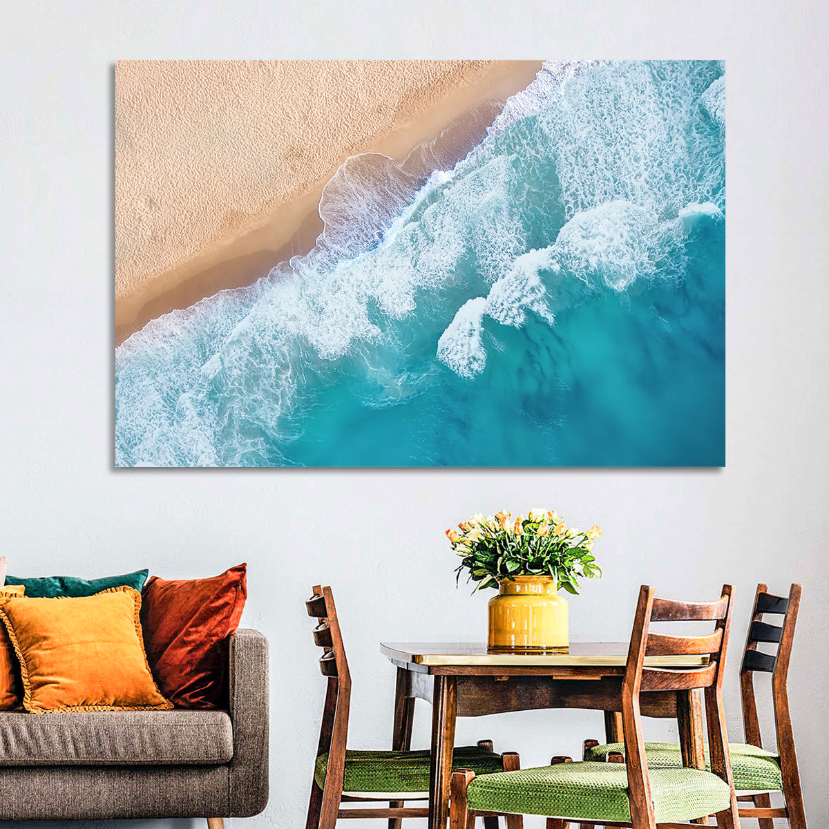 Aerial Turquoise Beach Waves Wall Art