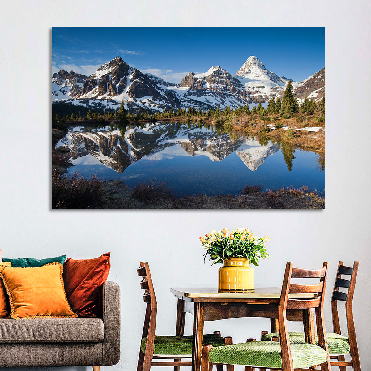 Mount Assiniboine Reflection Wall Art in a room, landscape