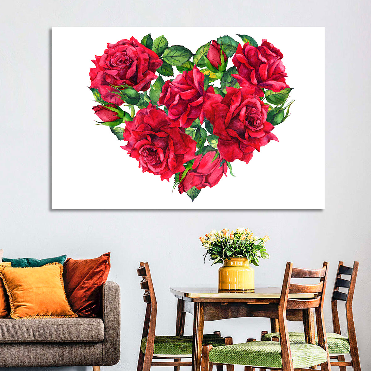 Watercolor Rose Heart Wall Art