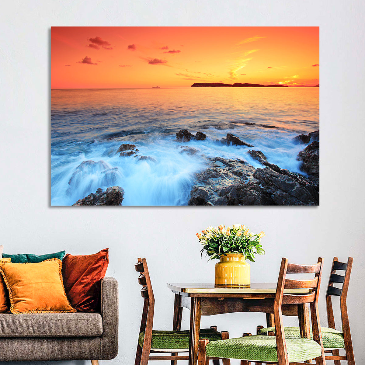 Dubrovnik Sunset Over Rocky Shore Wall Art