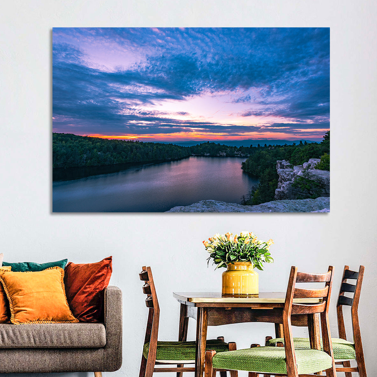 Lake Minnewaska Sunset Wall Art in a room, landscape