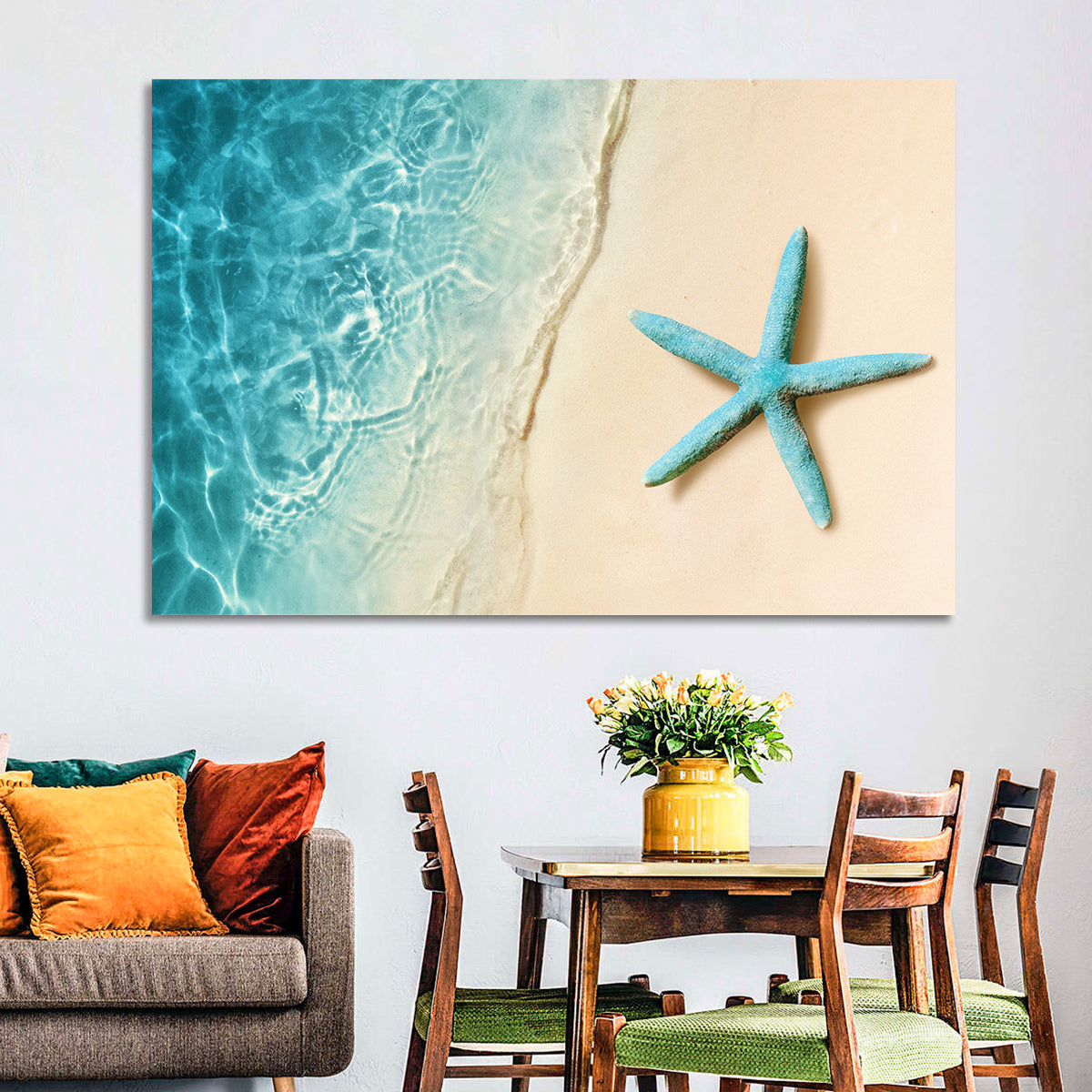 Blue Starfish on Sandy Beach Wall Art