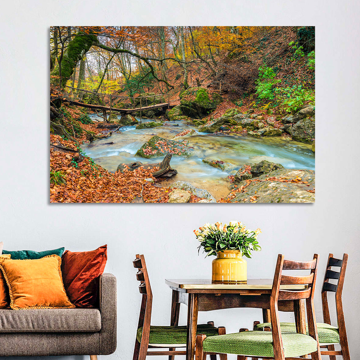Mossy Footbridge in Autumn Forest Wall Art