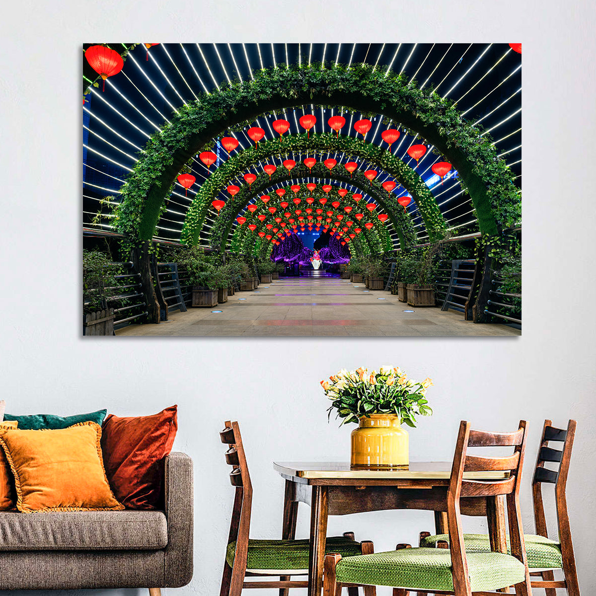 Red Lantern Trellis Tunnel Wall Art