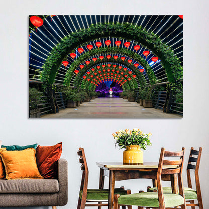 Red Lantern Trellis Tunnel Wall Art