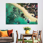 Aerial Tropical Shoreline with Six Boats Wall Art