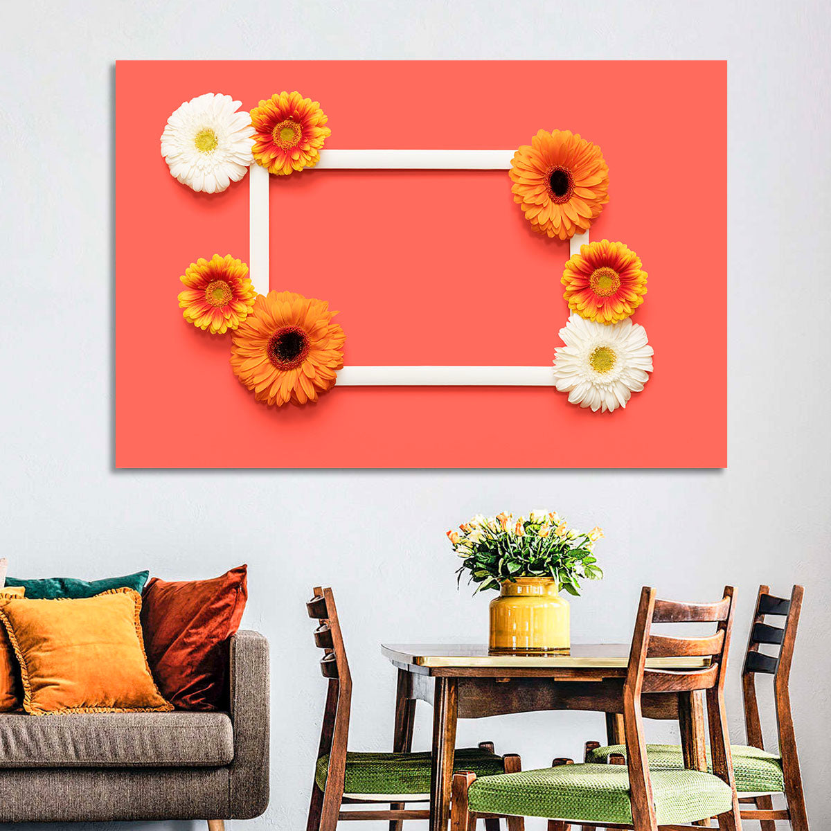 Handwritten Gerbera Greeting Wall Art in a room, landscape