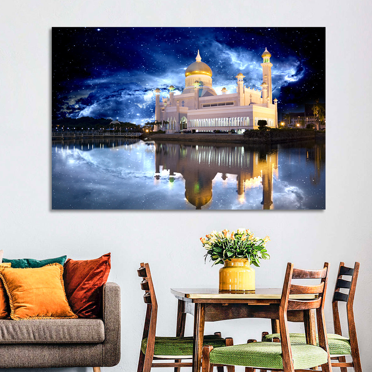 Omar Ali Saifuddien Mosque at Night Wall Art