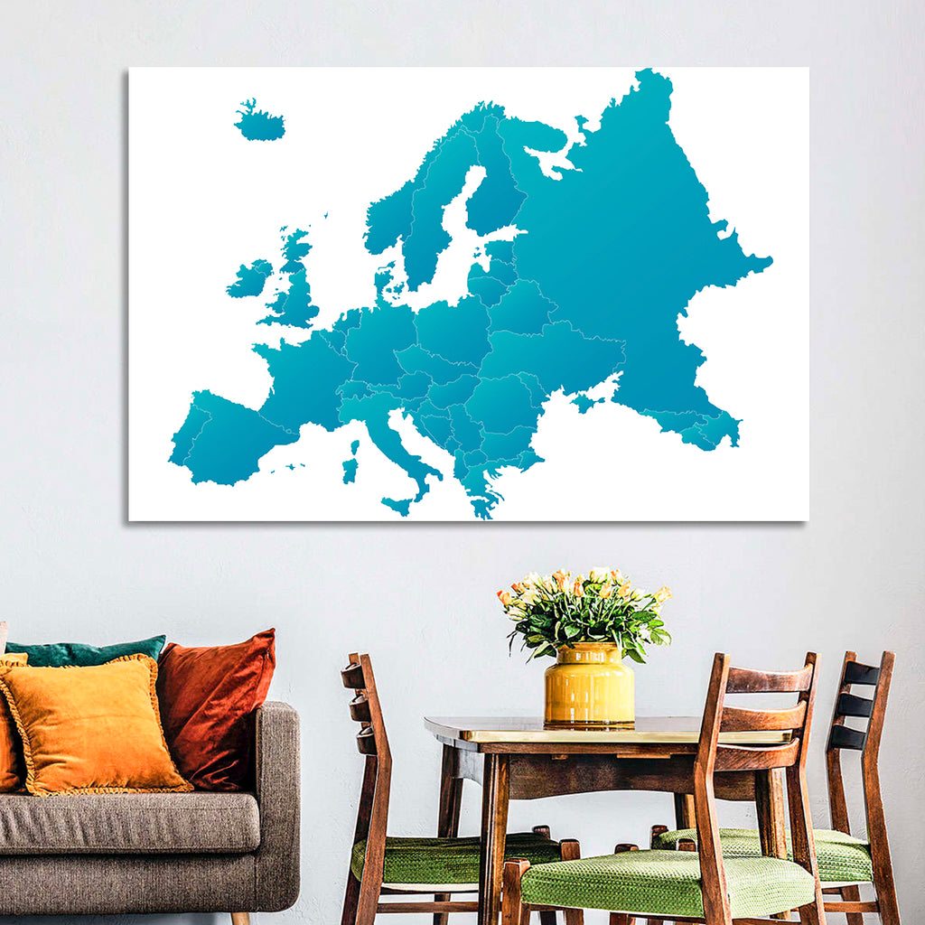 Teal Gradient Europe Map Wall Art