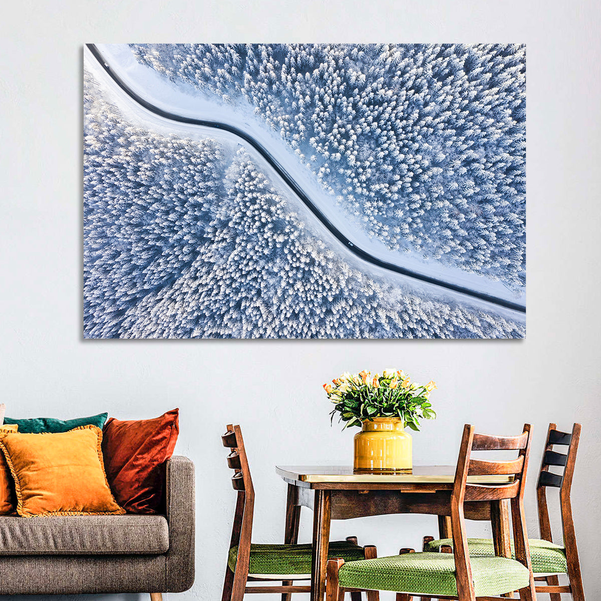 Winding Snowy Forest Road Wall Art