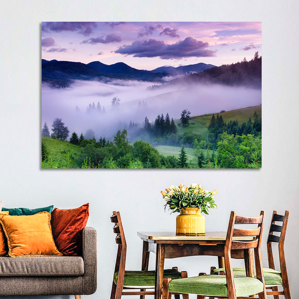 Misty Mountain Valley at Twilight Wall Art