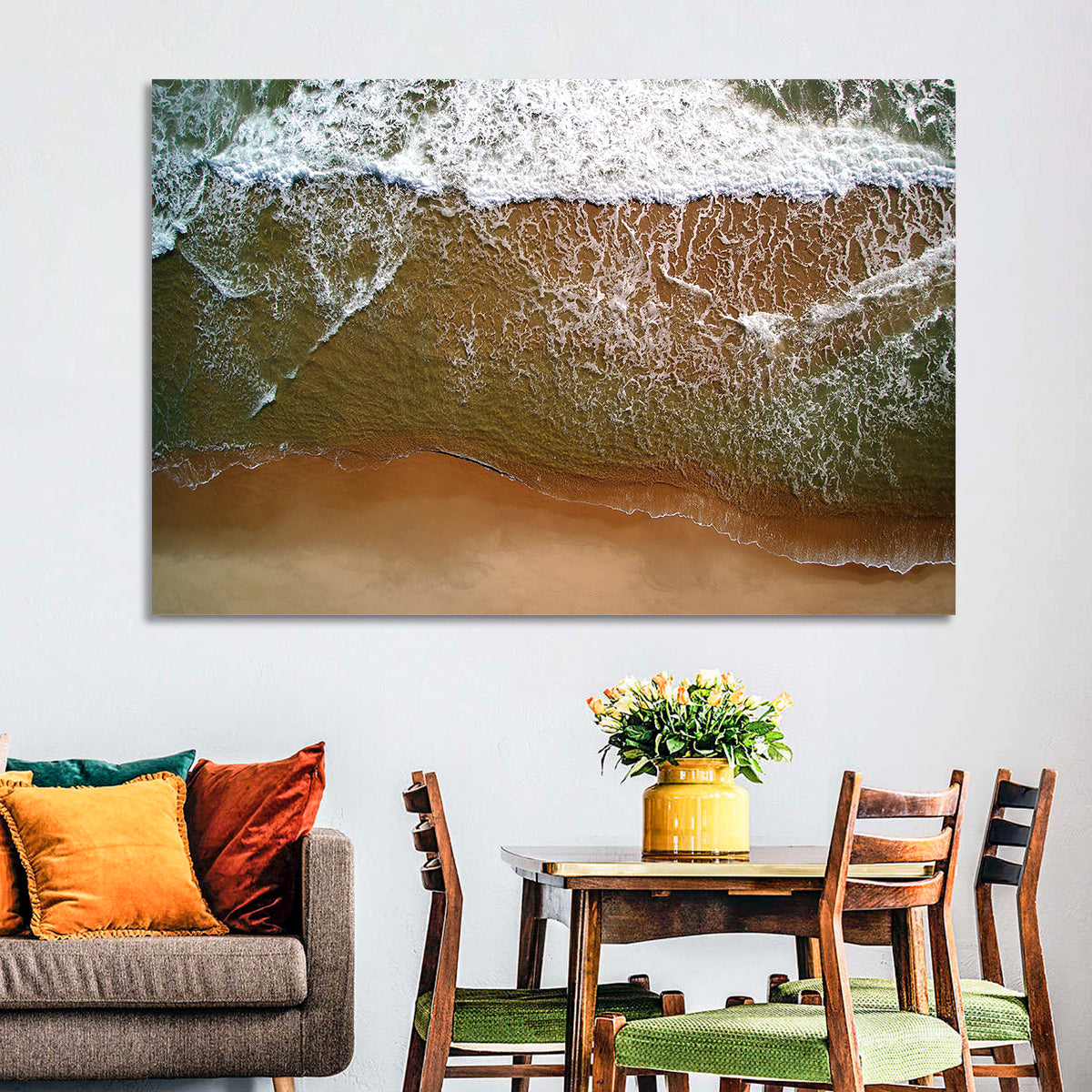 Misquamicut Beach Aerial View Wall Art in a room, landscape