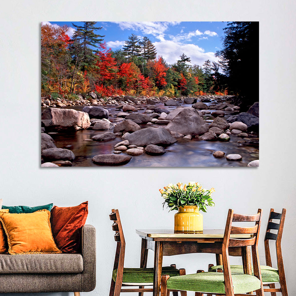 New Hampshire Autumn Stream Wall Art in a room, landscape