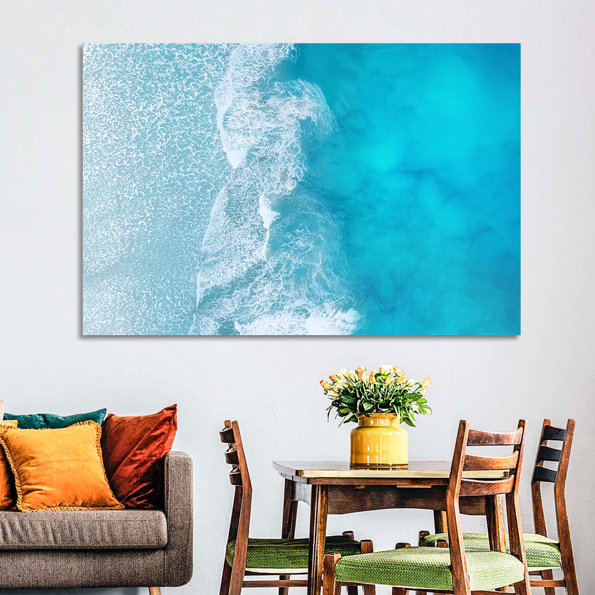 Turquoise Aerial Ocean Waves Wall Art