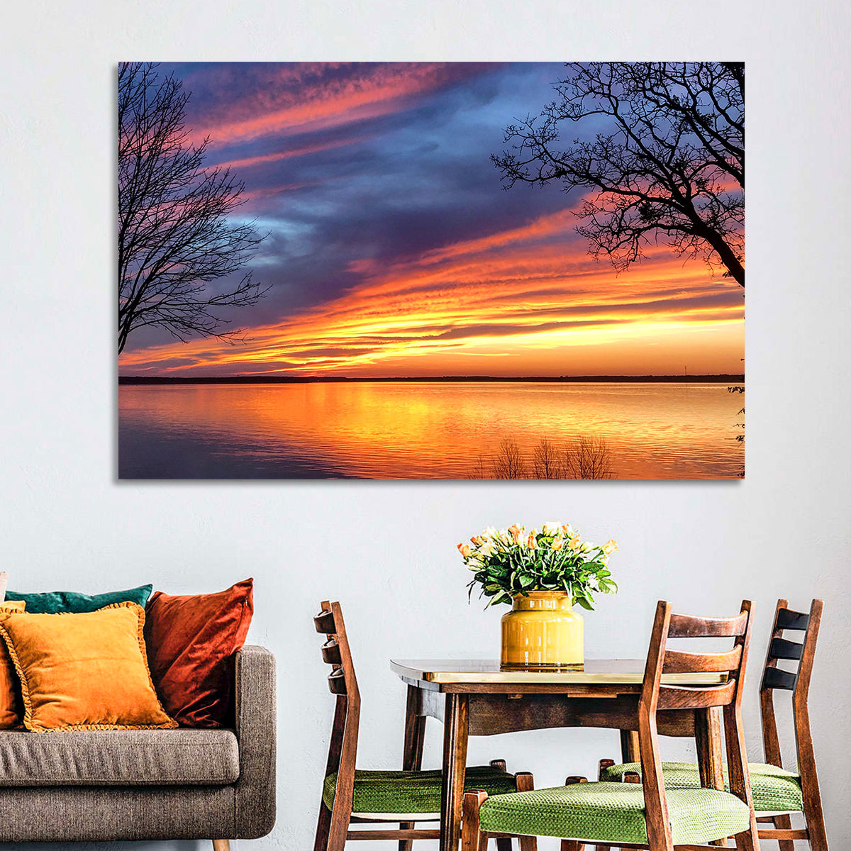 Lake Texoma Sunset Wall Art in a room, landscape