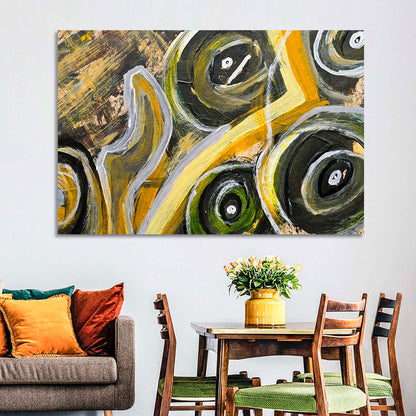 Impasto Swirl Circles in Yellow and Black Wall Art