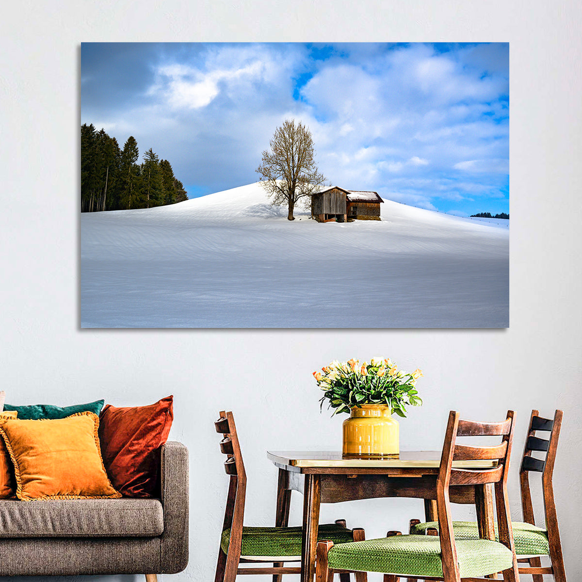 Rustic Barn on a Snowy Hill Wall Art