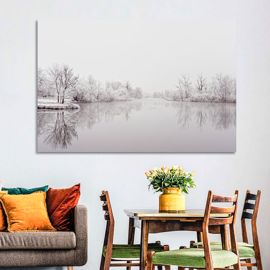 Frozen River Reflection in Winter Fog Wall Art
