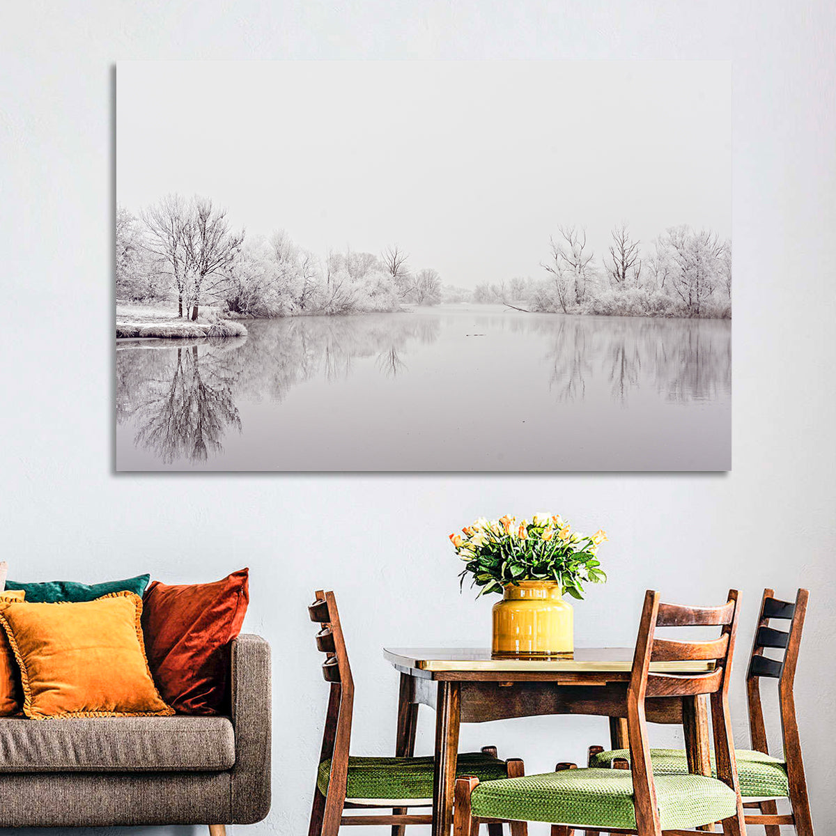 Frozen River Reflection in Winter Fog Wall Art