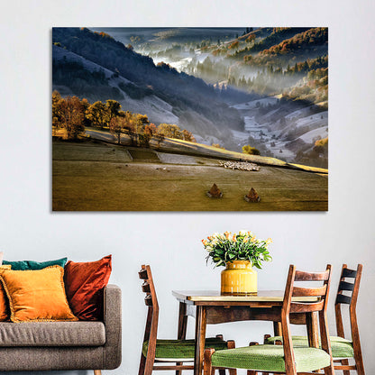 Mountain Village in Morning Mist Wall Art