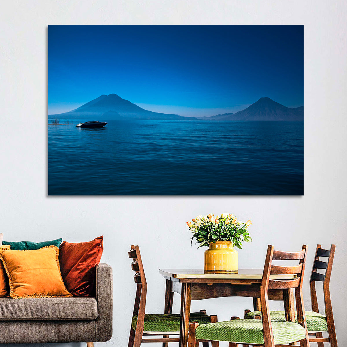 Boat on Lake Atitlán Wall Art in a room, landscape