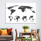 Stylized World Map and Globe Icons Wall Art