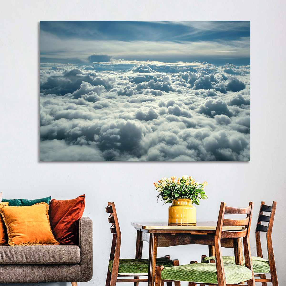 Aerial View Above Clouds Wall Art in a room, landscape