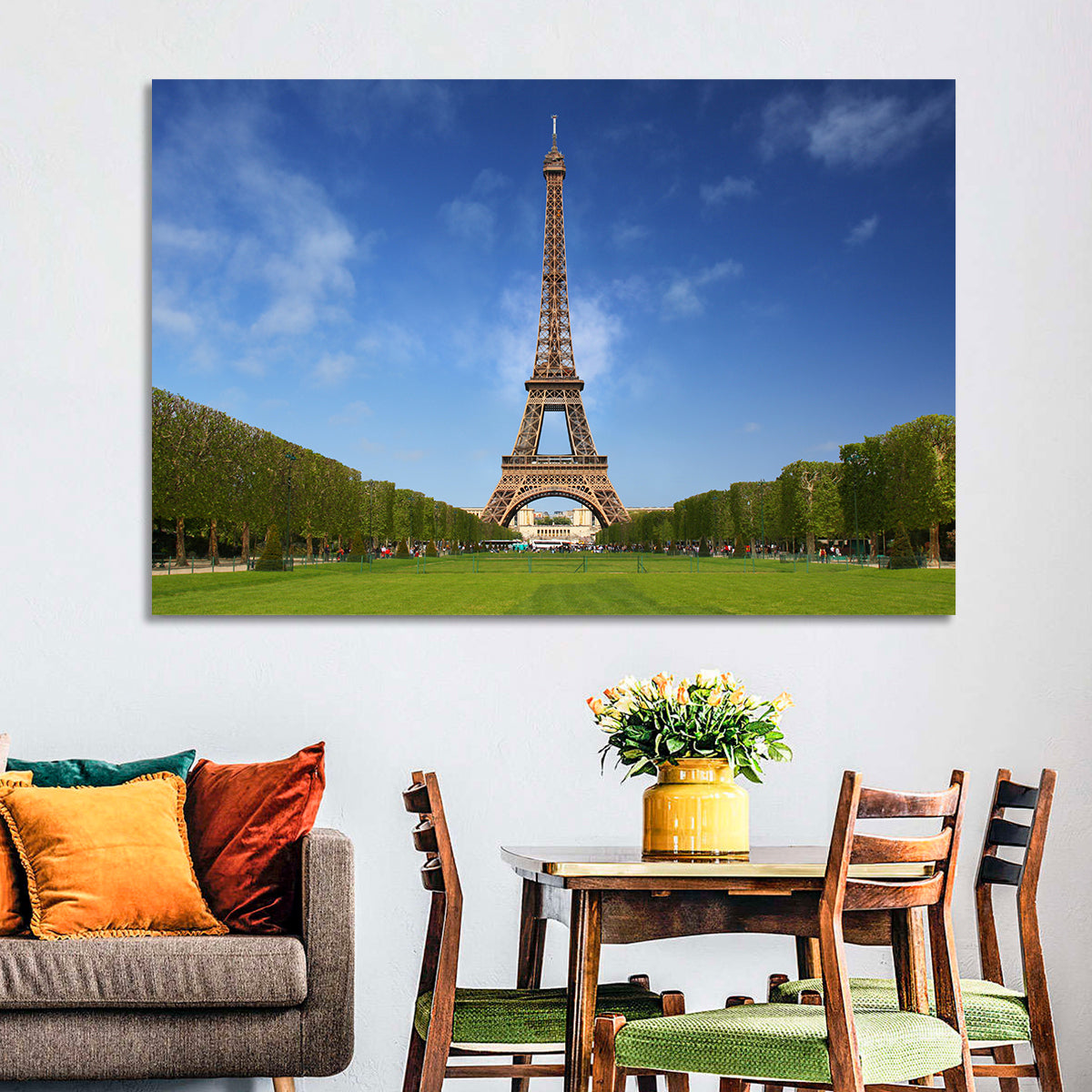 Eiffel Tower Park View Wall Art in a room, landscape