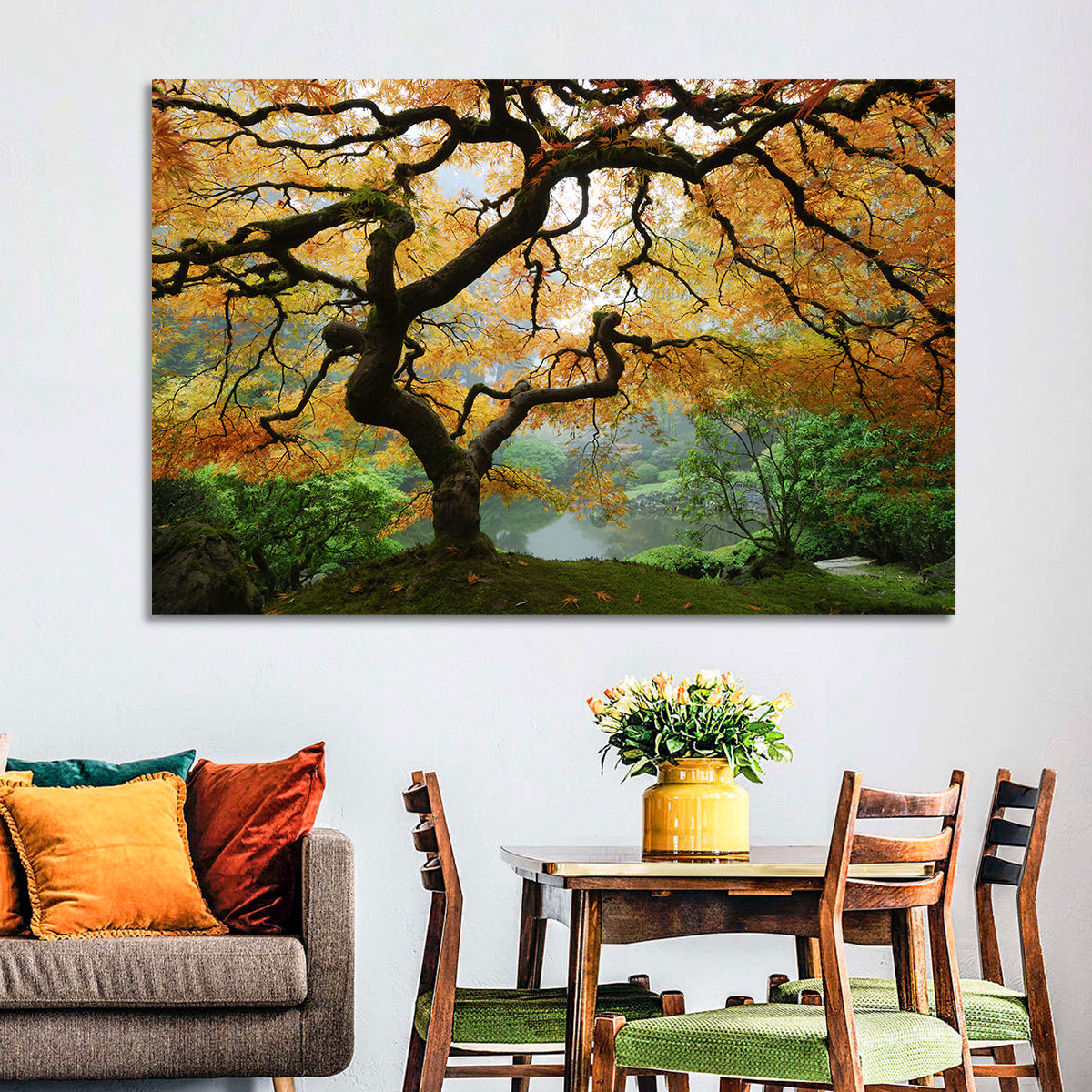 Japanese Autumn Maple Wall Art in a room, landscape