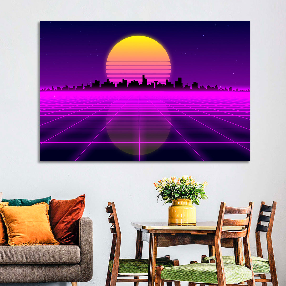 Neon Sunrise Skyline Wall Art