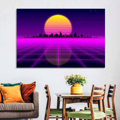 Neon Sunrise Skyline Wall Art